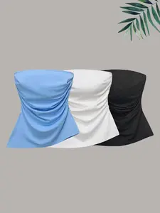 Essential Basic Strapless Top Three-Piece Set, Versatile and Must-Have, Perfect for Everyday Wear, Women's Fashion Essentials