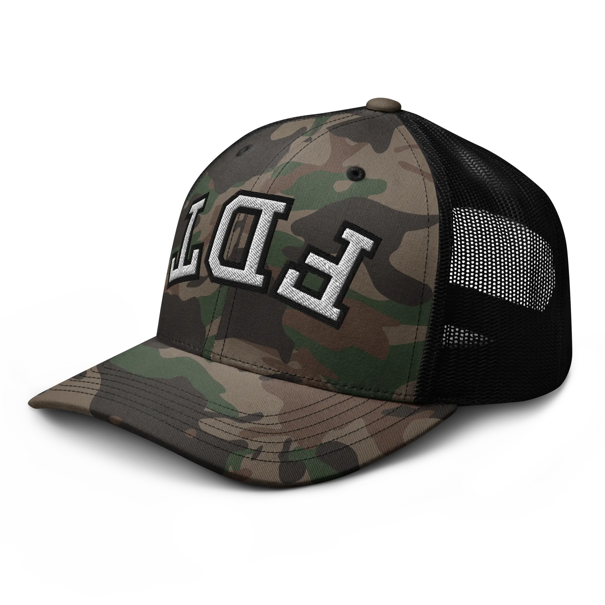 RIVEMUG NX Camo Upside Down Fdt Embroidered Curved Bill Camouflage Trucker Hat Low Crown Adjustable Cap
