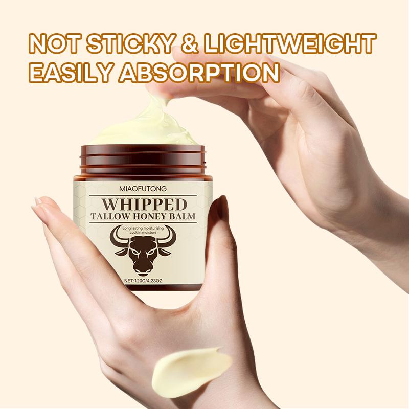 MIAOFUTONG Whipped Grass-Fed Beef Tallow & Honey Balm Deep Moisture Boost Cream for Dry Skin All-Natural Hydrating Body Care Moisturizing Sunscreen Facial Hydrate 120g