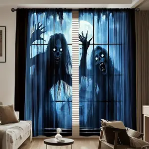 2Pcs Horror Witch print curtains,suitable for bedroom,living room kitchen decoration,home decoration,window decoration