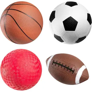 Sports Balls for Kids and Toddlers 4 Pack, 5 Inch Mini Football, Soccer Ball, Basketball and Playground Ball Set with Hand Pump for Indoor Outdoor Play, Backyard Games and Toddler Sports
