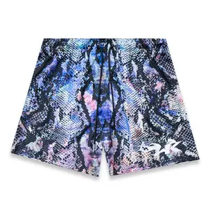 Pastel Python Fundamental Short, Snake Print Mesh Shorts, Athletic Streetwear Shorts, Breathable Basketball Training Shorts
