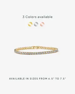 Golden 3mm Cubic Zirconia Classic Tennis Bracelet - Hypoallergenic Gold Bracelets for Women - Size 6.5-7.5 Inch - Simulated Diamond Tennis Bracelets