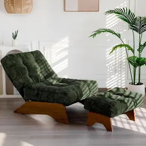 Accent Chair with Ottoman Adjustable Backrest, Tufted Living Room Chair Upholstered Lounge Chair with Footrest Set, Modern Chair Cozy Reclining Chair for Reading Room, Navy