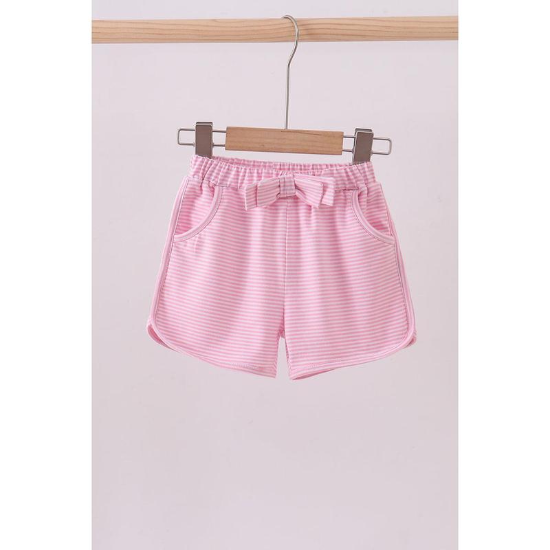 Premium Pink&white stripe bow shorts