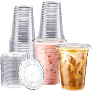 16 oz. Plastic Cups With Lids, Smoothie Cups, Milkshake Cups