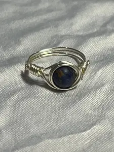 Sodalite size 7 silver-tone copper wire-wrapped ring
