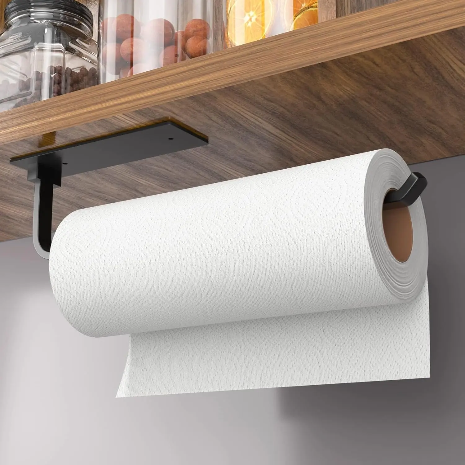 Paper Towel Holder - Self-Adhesive or Drilling, Matte Black | Under-Cabinet or Wall-Mounted | Kitchen Roll Dispenser | Upgraded Aluminum | Lighter Yet Stronger Than Stainless Steel