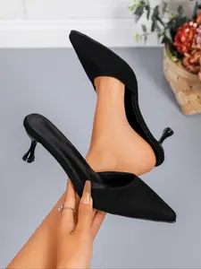 Women's Black Suede Pointed Toe Kitten Heel Mule Slides - Slip-On Casual & Office Footwear #kittenheels #muleslides #minimalistshoes #tiktokshoefinds #blackheels