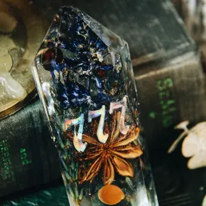 777 Angel Number Resin Floral Crystal Obelisk
