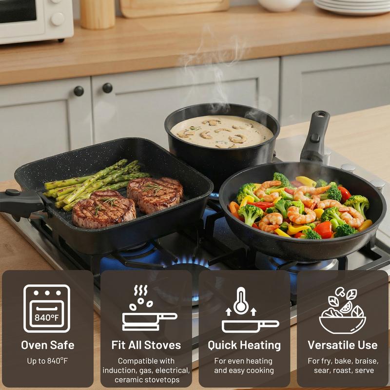 [Dishwasher safe]Kikcoin Nonstick Oven Safe pots pans set,detachable handle,From the stove to the table,Non-Toxic Ceramic,PFOA-Free,Lids,pots pans set complete 22Pcs Cookware Set,RV Cooking,NewYearGiftIdeas,ChristmasGifts,Kitchen