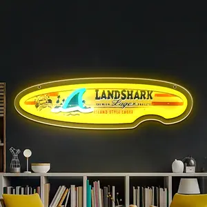 Landshark Lager surfboard features high-end island style neon lights and UV printed neon lights. Craft beer bar, bar den.