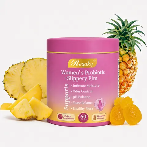 Reqaky Women's Daily Chewable 2in1 Ph+Soothe Feminine Gummies - Hawaiian Pineapple Flavor, 60 pcs, Gut-Friendly Prebiotic Supplements, Healthy Ingredients, Intimate Moisturizing Support, Nutritional Support, Probiotics for Women