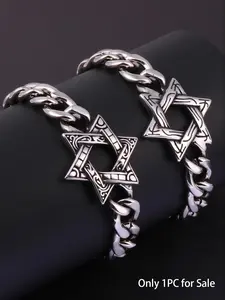 Vintage Stainless Steel Star Of David Jewish Bracelet for Men, Fashion Jewelry for Party, Daily Clothing Decor, Trendy All-match & Exquisite Religious Jewelry Gift for Birthday
