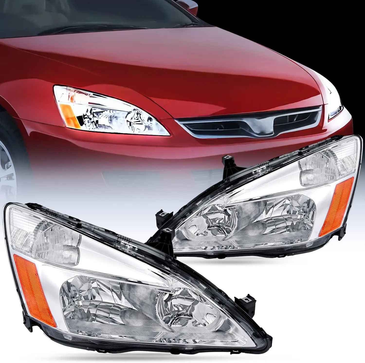 Nilight LED Headlight Assembly for 2003-2005, 2006-2007 Accord Models, Waterproof Leakproof IP65 Car Lighting Replacement Headlamp with Chrome Housing, Amber Reflector, Led Headlights, Night Safety