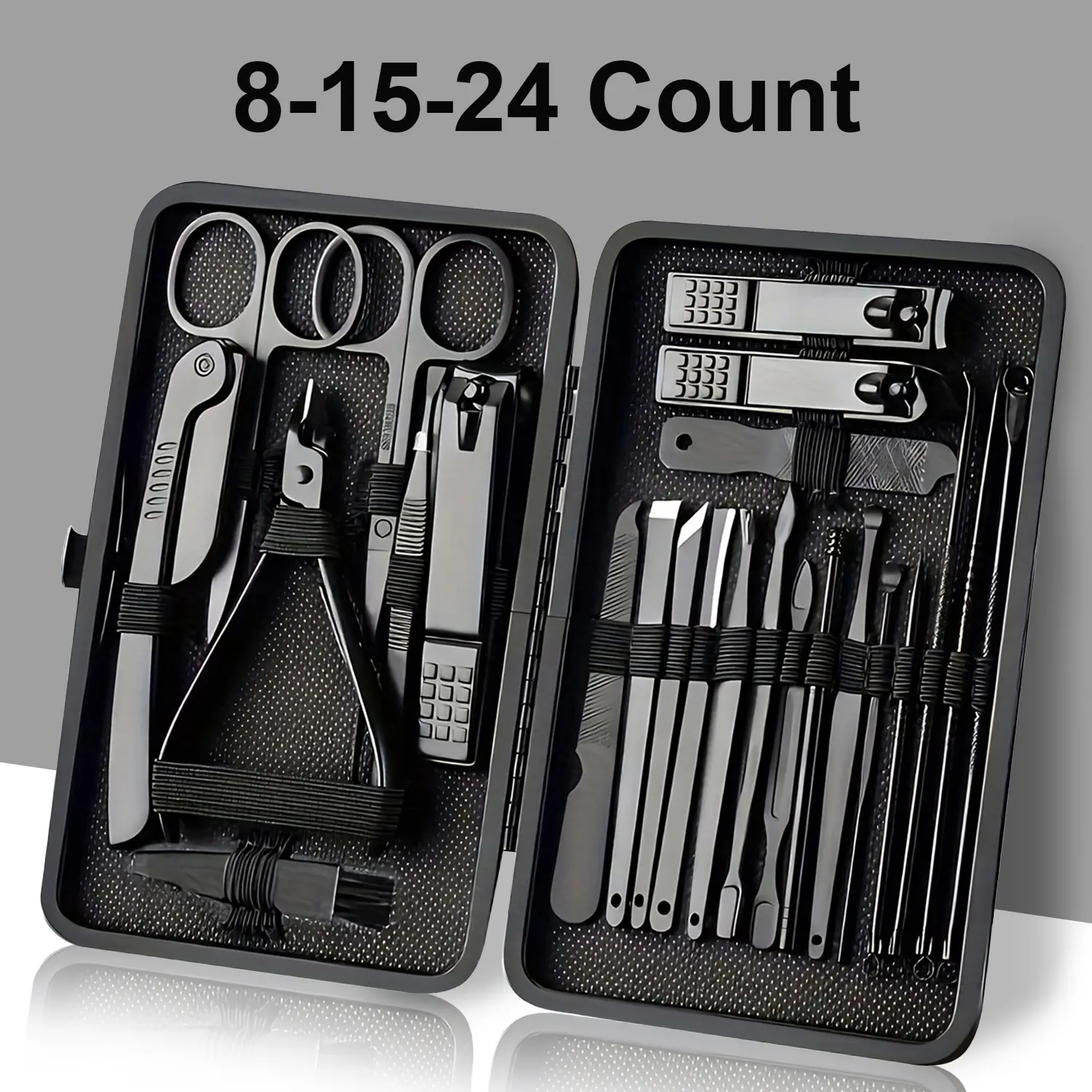 Stainless Steel Nail Clipper Set with Storage Case, 8/15/24pcs Portable Manicure & Pedicure Tool Set for Home & Travel, Professional Nail Care Tool for Men & Women, Nail Trimmer Supplies