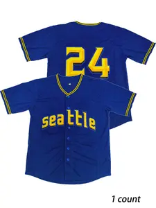 Seattle， 29 blue embroidered or printed breathable quick drying jersey, casual daily sports micro elastic universal men's baseball jersey, Jersey Shirts