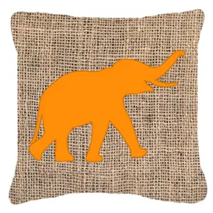 Carolines Treasures  Elephant Burlap and Orange Indoor & Outdoor Decorative Fabric Pillow - 18 x 18 in.