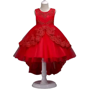 Princess |           Elegant] Red Beaded Elegant Girl Princess Dress |           Sleeveless viscose/polyester blend |           Suitable for parties and weddings floral dress