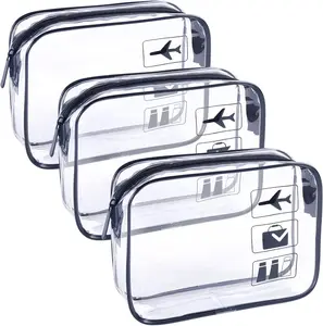 TSA Approved Toiletry Bag 3Pcs - 3 Pack Clear Travel Bags for Toiletries, Carry on Airport Airline Compliant Bag,Makeup Bags Clear Toiletry Bags Quart Size Travel Bag,Black TREALDATE