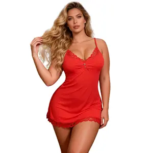Babydoll Sexy Lingerie for Women Sexy Sleepwear Lace Chemise Cute Plus Size Sleepwear Cami Nightie Modal with Chest Pads Nightgown S-2XL
