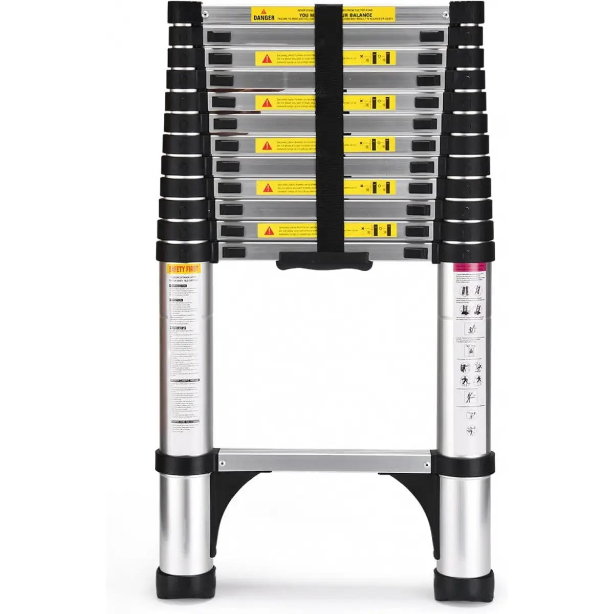 Telescoping Ladder,  12.5 FT Aluminum Lightweight with 2 Triangle Stabilizers, 330lbs Max Capacity Heavy Duty Collapsible Extension Ladder for RV & Outdoor Work