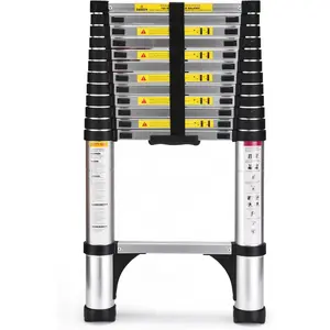 Telescoping Ladder,  12.5 FT Aluminum Lightweight with 2 Triangle Stabilizers, 330lbs Max Capacity Heavy Duty Collapsible Extension Ladder for RV & Outdoor Work