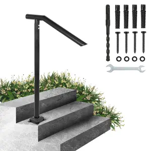 【fathersdaygift】VEVOR Handrail, 1-3 Step Black Steel Railing for Steps 330LBS Capacity Stair Handrail Baking Varnish Metal Handrail for Stairs Stylish Handrails for Outdoor Steps with Expansion Bolts & Drill Bit