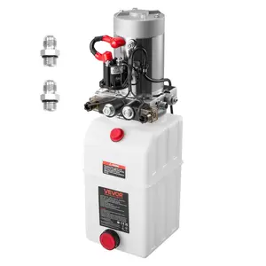 VEVOR 6 Quart Hydraulic Power Unit, Double Acting Dump Trailer Pump, 3200 PSI Max Relief Pressure 0.91 GPM Flow Rate, DC 12V Hydraulic Pump with Metal Reservoir for Dump Trailer Car Lifting