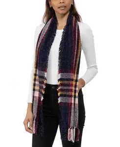Charter Club Women's Blue Chenille Plaid Scarf