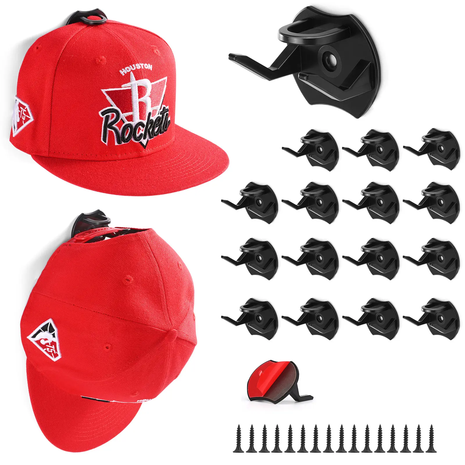 16 Pack Adhesive Hat Rack for Wall Baseball Cap, Hat Hook Collection, Hat wall organizer, Minimalist hat display Hat rack, no drilled hat rack Can be installed on doors, bedrooms, wardrobes .  Black,Springtok.