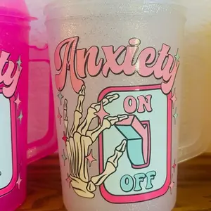 Anxiety 34oz Trucker Mug - Perfect for Your Morning Drinks - Drinkware, Cup Reusable Tumbler Washable Coffee Beverage Lid Stylish