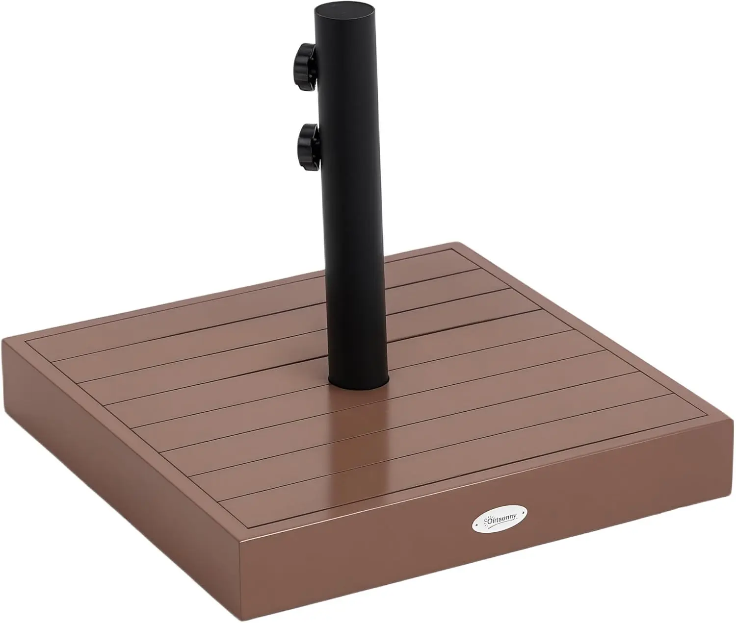 Crestholm 42 lb Concrete Parasol Base, Pre-Filled Ready to Use, Acacia Wood Grain Exterior, 2 Tightening Knobs, Fits 1.25" & 1.5" Poles, Parasols Under 7 Ft – Coffee, Teak