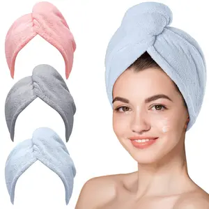 Hair Towel, 3 Packs Hair Turbans for Wet Hair, Drying Hair Wrap Towels for Curly Hair Women Anti Frizz (Blue,Grey,Pink)
