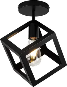Modern Black Flush Mount Ceiling Light Fixture, Metal Frame Light Fixture,Farmhouse Light Fixture for Entryway Porch Hallway Stairway Garage Living Room Dining Room Balcony