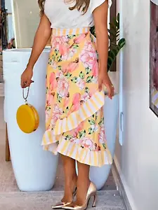 2026 New Cross Border Womens Elegant Vacation Daily Summer Print Wrap Bodycon Skirt