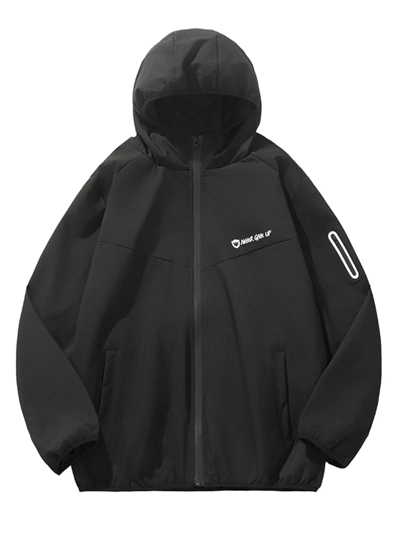 Men’s casual black hooded windproof jacket, lightweight motorcycle riding apparel with zipper closure, windproof, lightweight jacket for outdoor skiing, suitable for skiing, hiking, and mountaineering, ideal for casual sports wear.