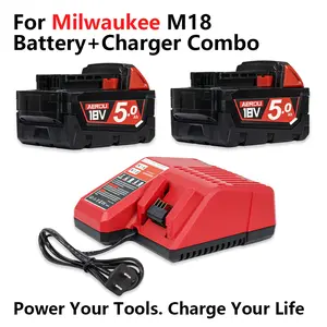 2 Pack 18V 5.0Ah Battery and Charger Kit Compatible with Milwaukee M18 Tools, Lithium-Ion High Capacity