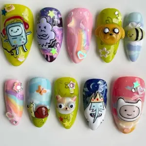 T18 Lynn Fantasy Cartoon Press-On Nails, 3D Characters & Rainbow Elements, Star Accents, Custom Press-On Nail, Colorful Fun Look, Unique Gift for Her