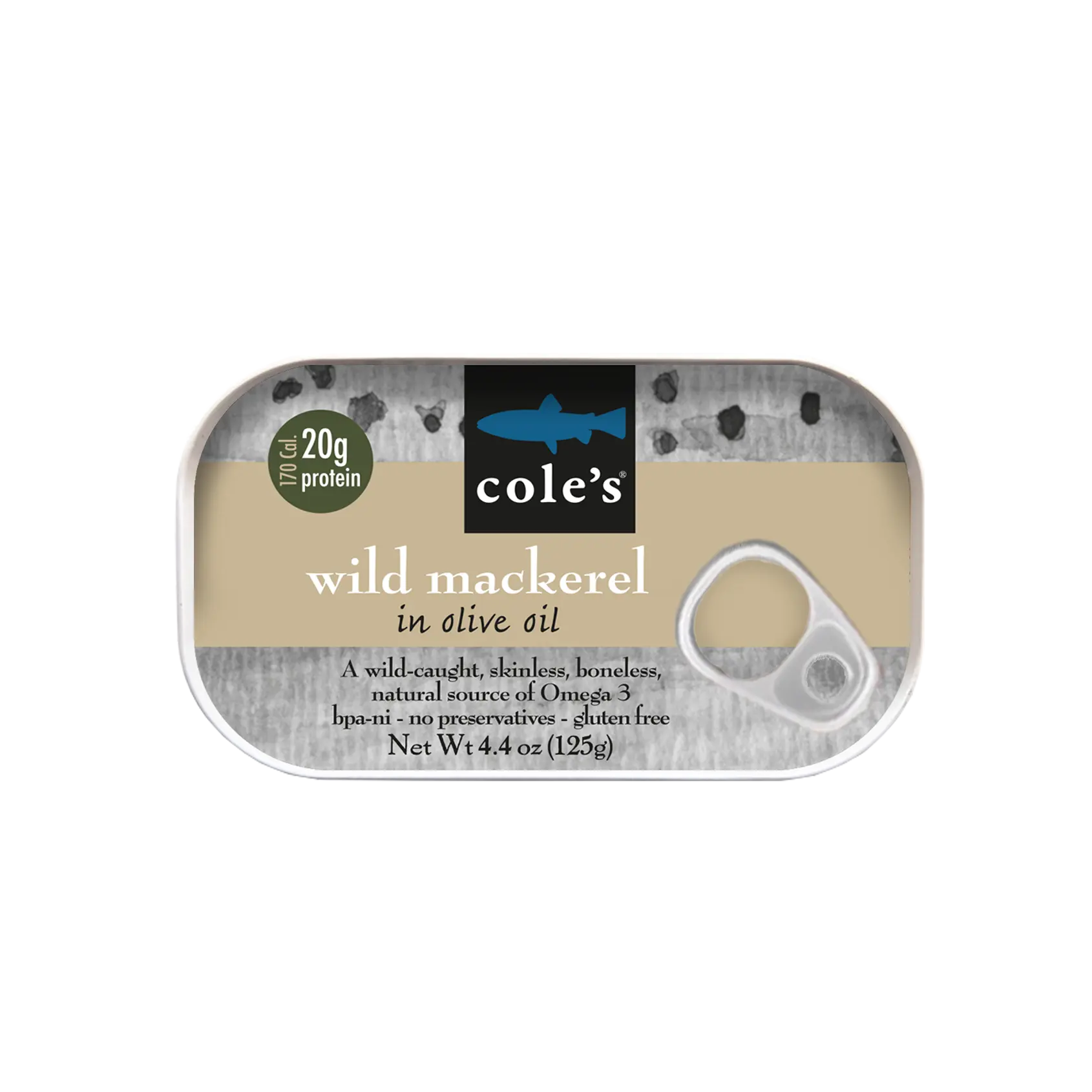 Cole's Seafood Wild Mackerel with Olive Oil | Canned & Jarred Seafood, Skinless, Boneless, Small Atlantic Mackerel Fish, Preservative & Gluten Free | High in Omega 3 | 4.4 oz Per Pack