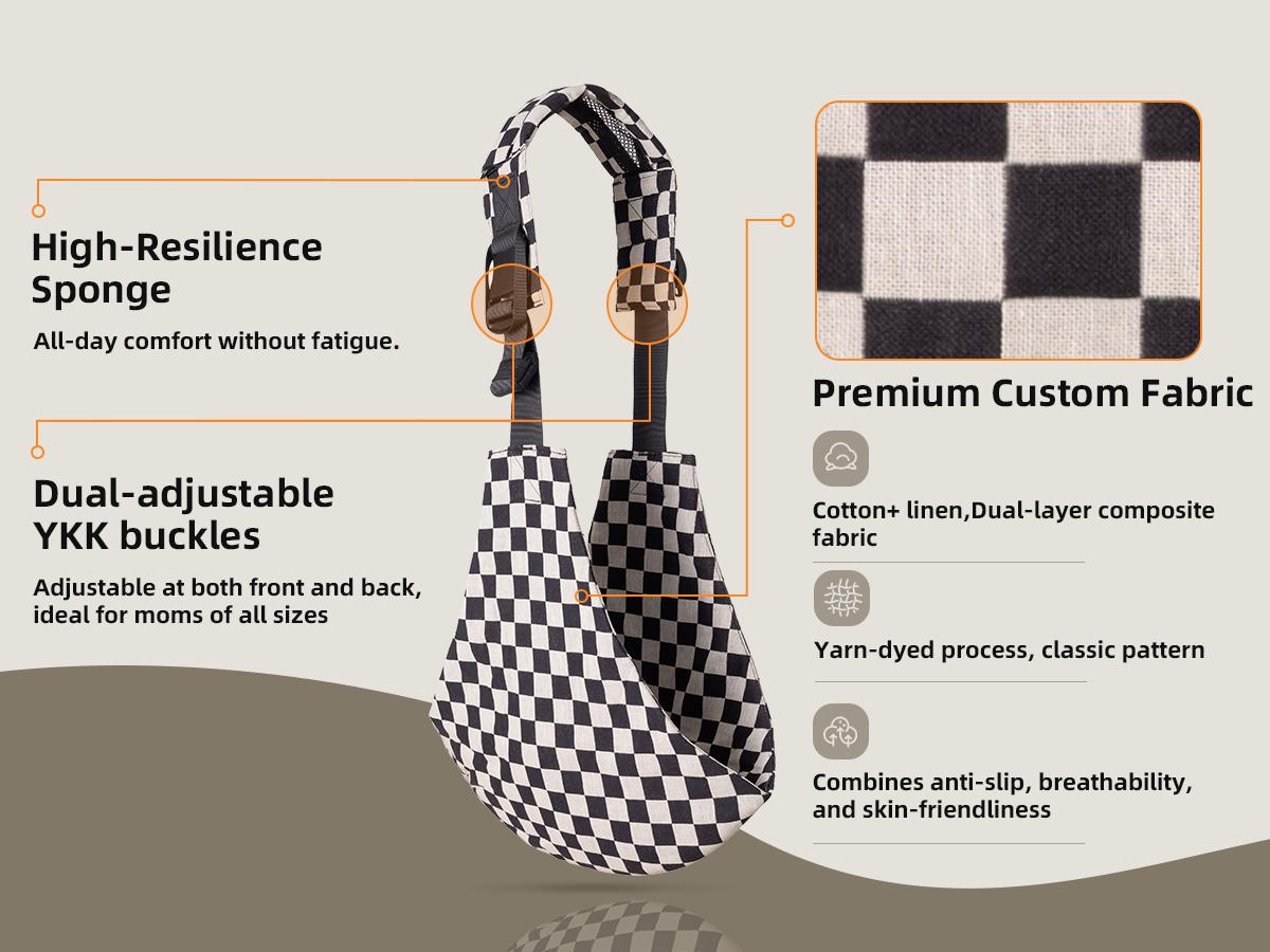 LUJIFO Checkerboard Side Baby Carrier, Lightweight Cotton Linen Sling Carrier for Toddler, Easy Carry Babywearing Essential LUJIFO Checkerboard Side Baby Carrier, Lightweight Cotton Linen Sling Carrier for Toddler, Easy Carry Babywearing Essential
