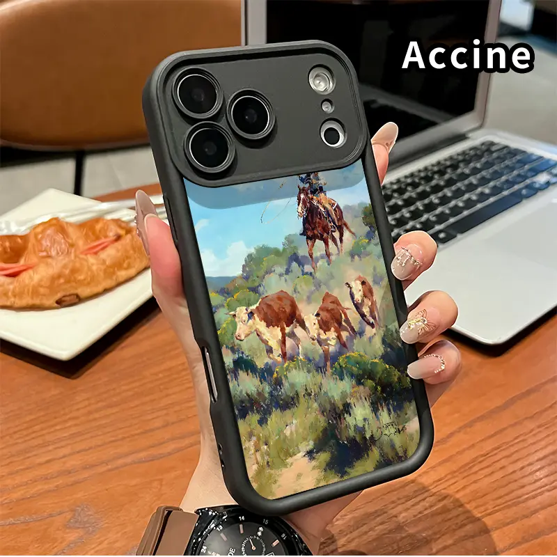 Durable Phone Case Casing for iPhone 17 Pro Max, 16 Plus, 15, 14, 13, 12, 11, Air E - Cowboys Driving Cattle Design, Anti-Scratch, Shockproof TPU Bumper, Drop-Protection Mobile Phone Accessories