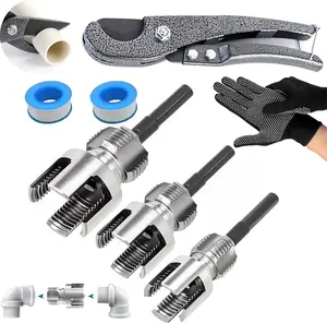 2026 New Pipe Tapping and Threading Tool, 4 in 1 Water Pipe Threaders Internal & External Pipe Threader for 1/2", 3/4", 1" Sizes Plastic Pipes for All Electric Drill (1/2"+3/4"+1"+Pipe Cutter)