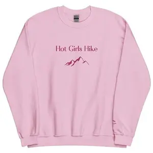 Embroidered Hot Girls Hike Crewneck Sweatshirt for Women Designed by Shayla in Alaska - Womenswear, Pullover Comfort Comfortable Outdoor Hoodie Tops Soft