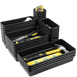 60PCS Tool Box Organizer Tray Divider, 5 Large Sizes Black Plastic Organizer Bins, Desk Drawer Garage Tool Organizer Storage for Home Office Supplies and Tools
