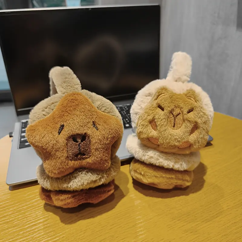[Cute Capybara Earmuffs] Cozy Lightweight Cartoon Capybara Plush Earmuffs | Women's | Polyester Fiber | Hand-Washable | Cute Design for Cold Weather Comfort | Ideal for Students & Outdoor Activities