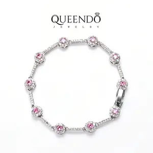 QUEENDO Elegant Concentric Circle 5A Zircon Link Bracelets, Adjustable Gold Plated Stackable Bracelet for Gifting, Parties & Special Occasions Adjustable Heart Rate Couples Bracelet Set