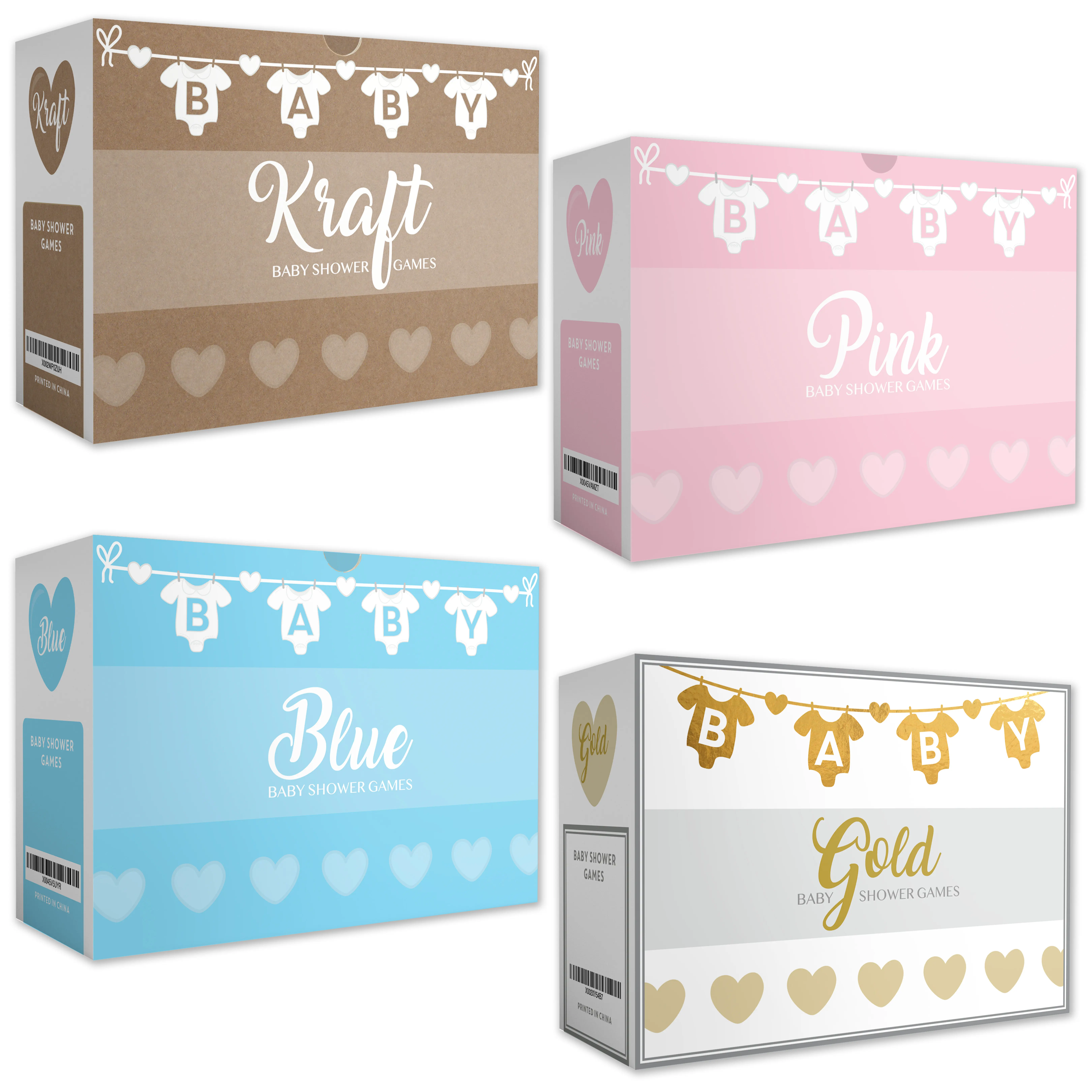 Party Hearty Gender-Neutral Baby Shower Activity Cards Set - 250 Pcs 5 Activities, for Girls & Boys, Kraft Gold Blue Pink (Toys & Hobbies, Games & Puzzles, Board Games), Game Cards, Gender Neutral Gifts