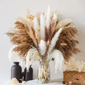 NortureFlora 109/219 pcs Pampas Grass & Bunny Tail Bouquet – Boho dried flowers for home, summer decor, graduation parties, wedding centerpieces, and table styling