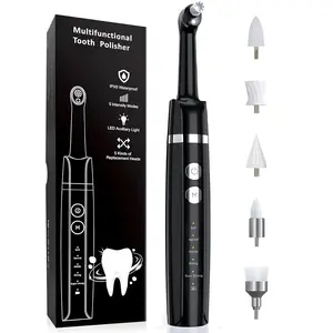 Portable Electric Tooth Polisher Kit, Multifunctional Dental Care Set with LED Light & 5 Brush Heads, Portable Teeth Cleaner, Easy Home Use Oral Hygiene Tool